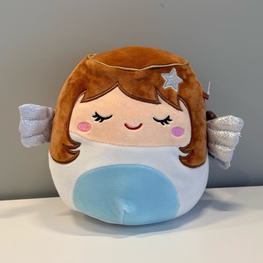 Brand new 8” Nicky Brown and White angel Squishmallow with Silver Accents